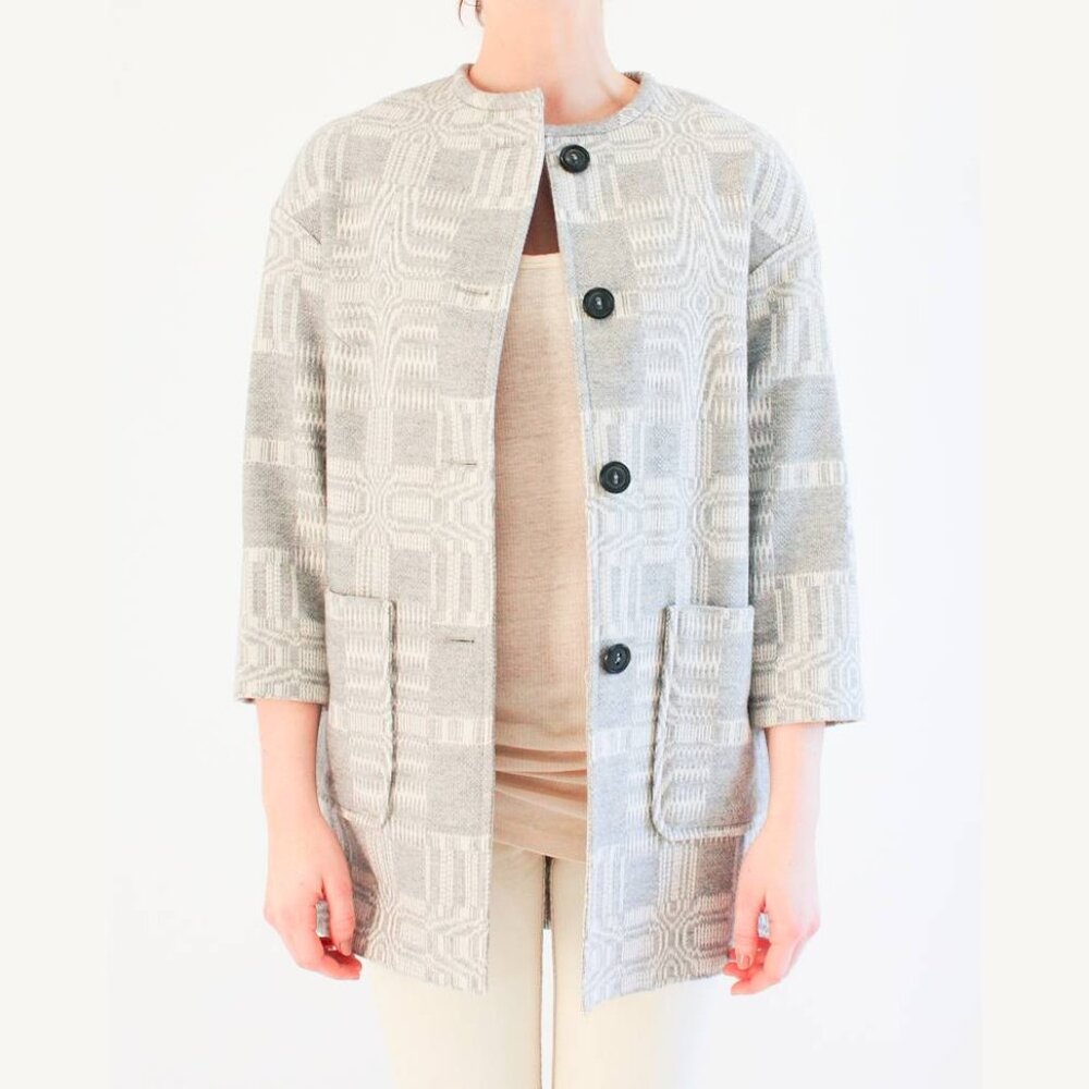 Isabel Marant Etoile Aude Grey Geometric-Jacquard Blanket Coat